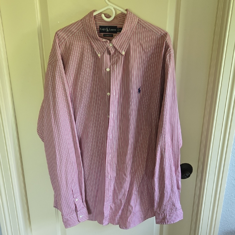 Ralph Lauren Men's Pink and White Striped Shirt - XXL